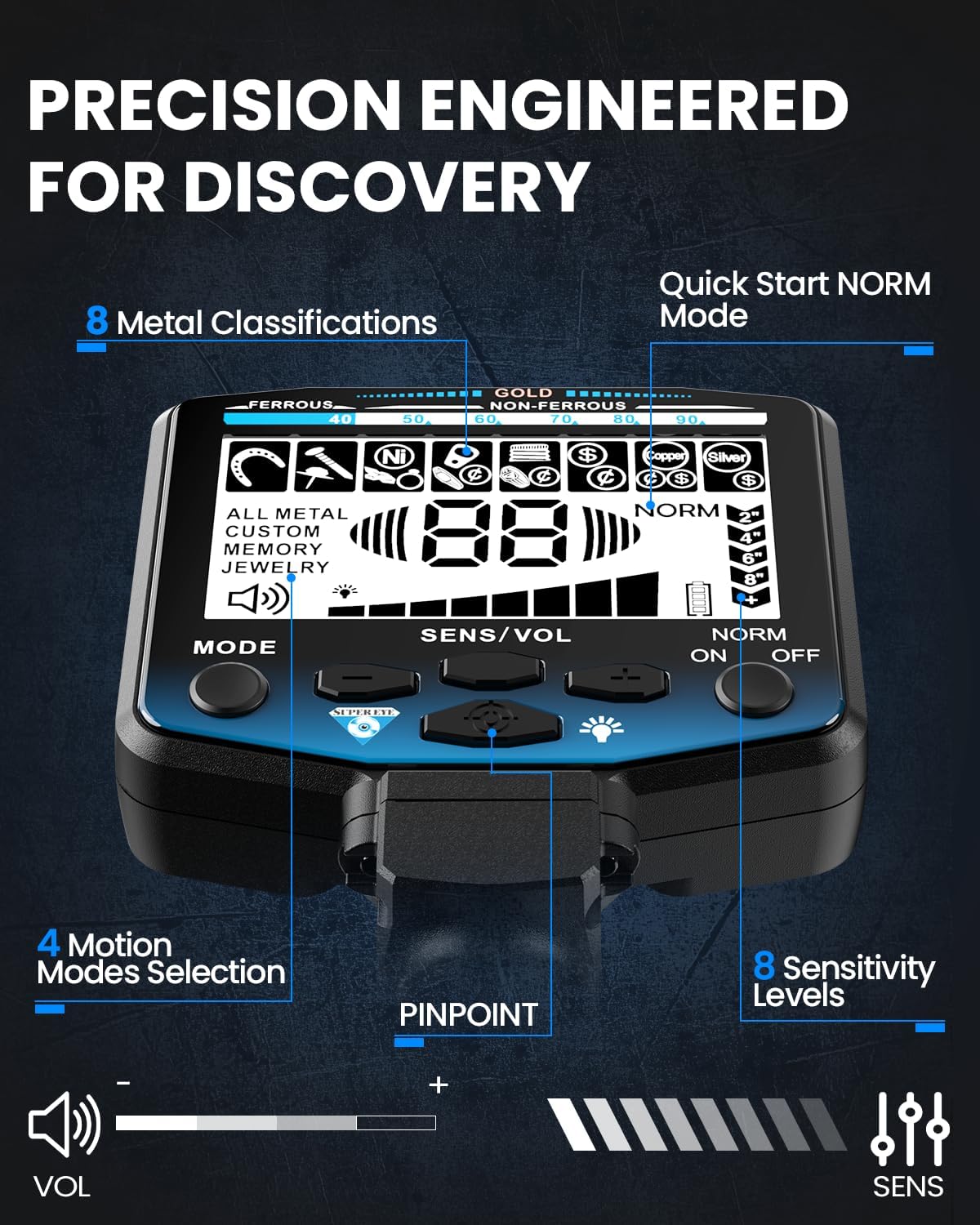 Horizon X6 Metal Detector for Adults Professional, Higher Accuracy Gold Silver Metal Detectors Kit, Intelligent NORM Mode for Beginner, 6 Modes, Advanced DSP Chip,10" Waterproof Coil, Larger LCD